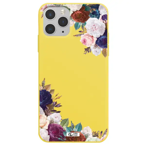 a corner of flowers with leaves Apple iPhone 11 pro max Silicone canary yellow Case