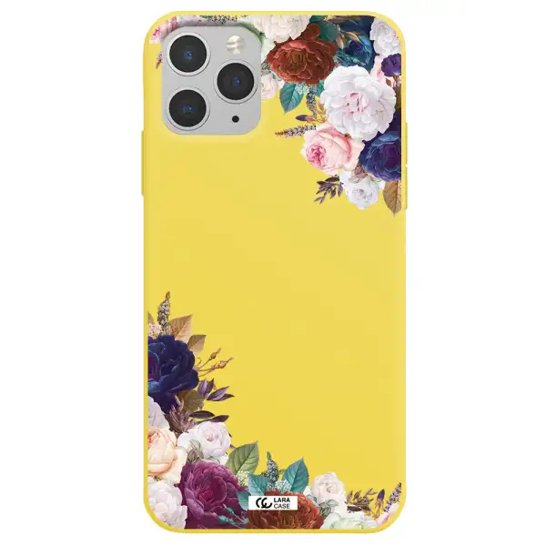 a corner of flowers with leaves Apple iPhone 11 pro Silicone canary yellow Case