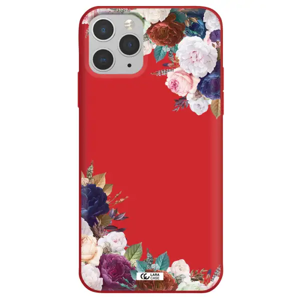 a corner of flowers with leaves Apple iPhone 11 pro Silicone Imperial Red Case