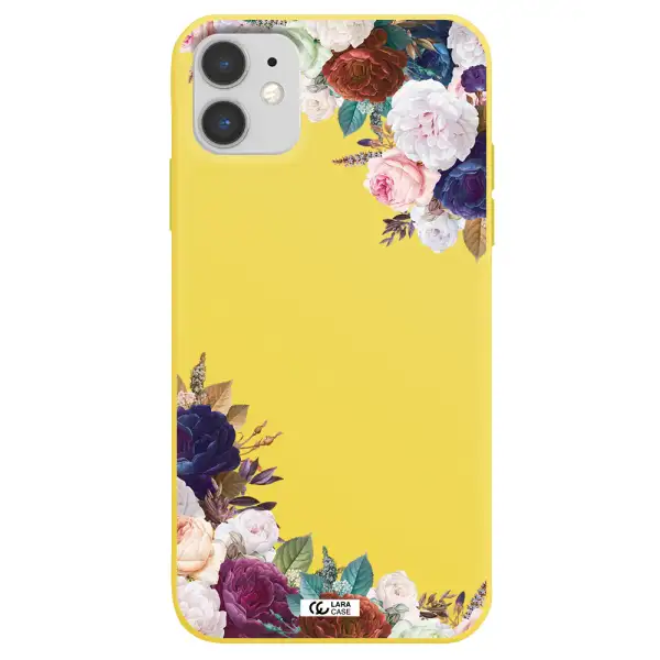 a corner of flowers with leaves Apple iPhone 11 Silicone canary yellow Case