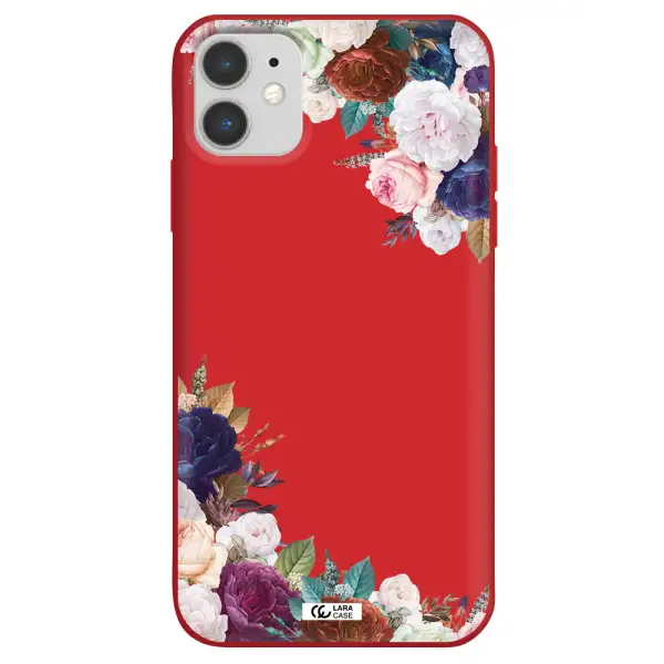 a corner of flowers with leaves Apple iPhone 11 Silicone Imperial Red Case