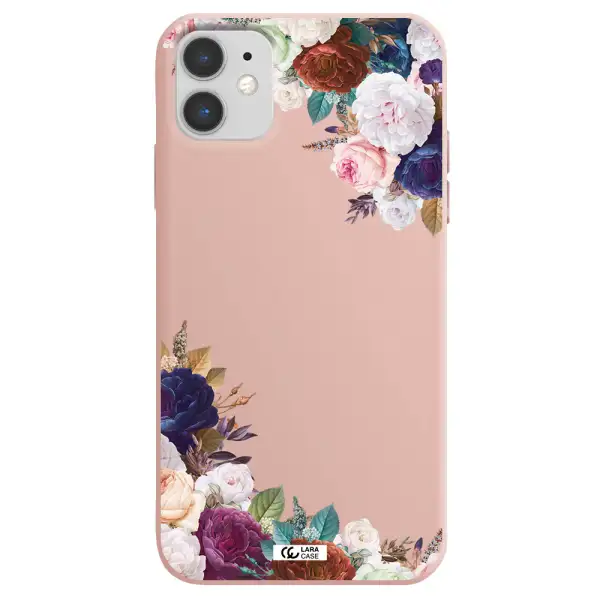 a corner of flowers with leaves Apple iPhone 11 Silicone pastel pink Case