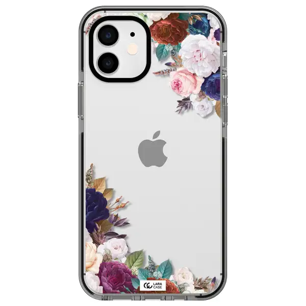 a corner of flowers with leaves Apple iPhone 12 impact black border Case
