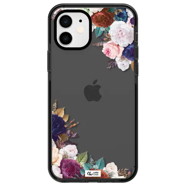 a corner of flowers with leaves Apple iPhone 12 impact Smoke Black Case