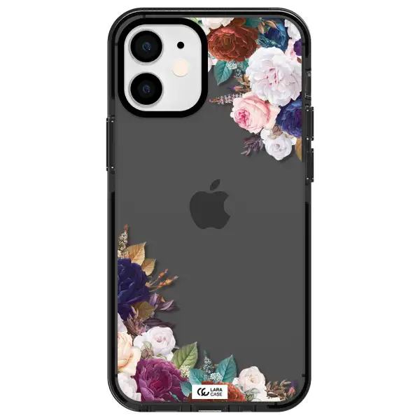 a corner of flowers with leaves Apple iPhone 12 mini impact Smoke Black Case