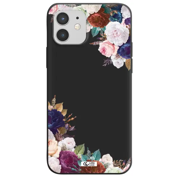 a corner of flowers with leaves Apple iPhone 12 mini Silicone black Case