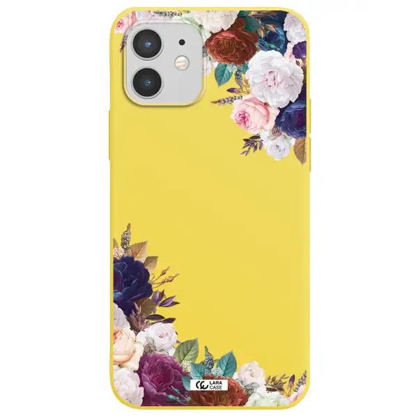 a corner of flowers with leaves Apple iPhone 12 mini Silicone canary yellow Case