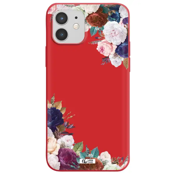 a corner of flowers with leaves Apple iPhone 12 mini Silicone Imperial Red Case