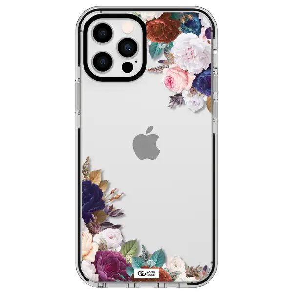 a corner of flowers with leaves Apple iPhone 12 pro impact black border Case
