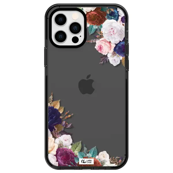 a corner of flowers with leaves Apple iPhone 12 pro impact Smoke Black Case