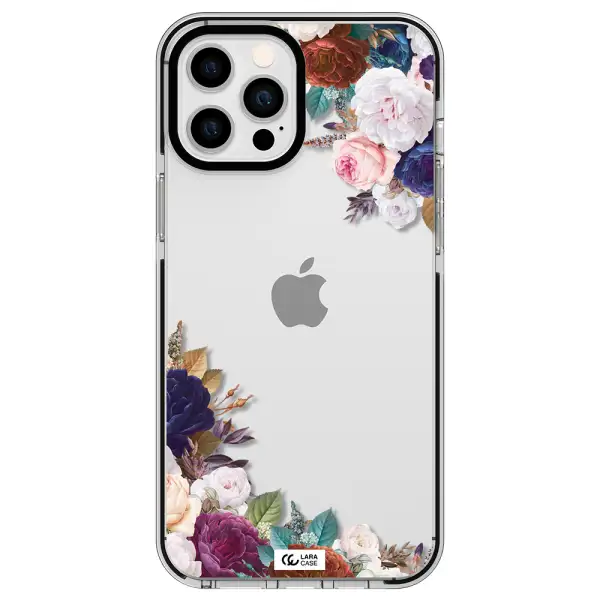 a corner of flowers with leaves Apple iPhone 12 pro max impact black border Case