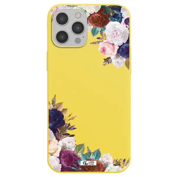 a corner of flowers with leaves Apple iPhone 12 pro max Silicone canary yellow Case
