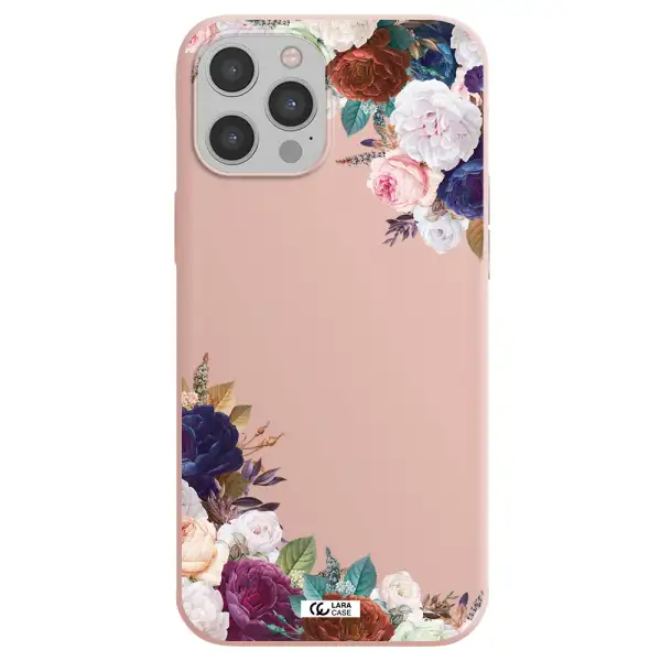 a corner of flowers with leaves Apple iPhone 12 pro max Silicone pastel pink Case