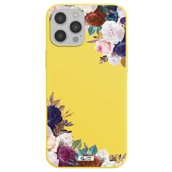 a corner of flowers with leaves Apple iPhone 12 pro Silicone canary yellow Case