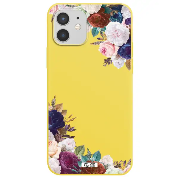 a corner of flowers with leaves Apple iPhone 12 Silicone canary yellow Case