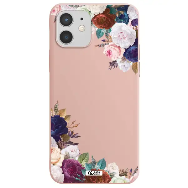 a corner of flowers with leaves Apple iPhone 12 Silicone pastel pink Case