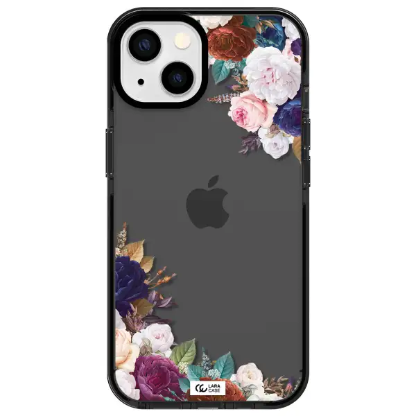 a corner of flowers with leaves Apple iPhone 13 impact Smoke Black Case
