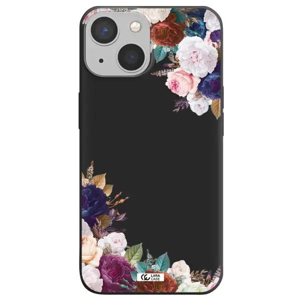 a corner of flowers with leaves Apple iPhone 13 mini Silicone black Case