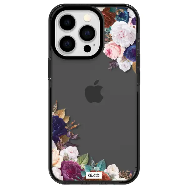 a corner of flowers with leaves Apple iPhone 13 Pro impact Smoke Black Case