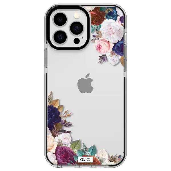 a corner of flowers with leaves Apple iPhone 13 Pro Max impact black border Case