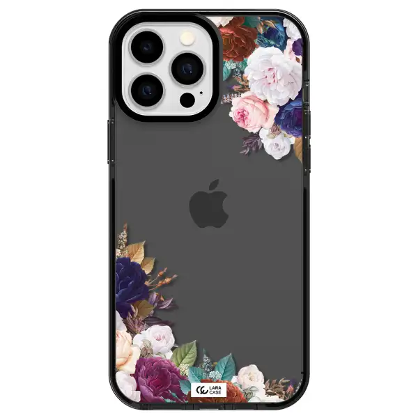a corner of flowers with leaves Apple iPhone 13 Pro Max impact Smoke Black Case