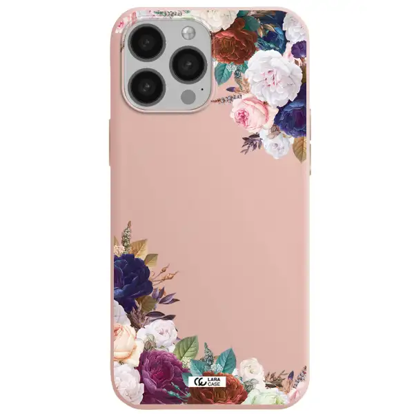 a corner of flowers with leaves Apple iPhone 13 Pro Max Silicone pastel pink Case