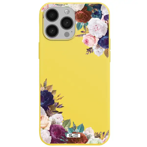 a corner of flowers with leaves Apple iPhone 13 Pro Silicone canary yellow Case