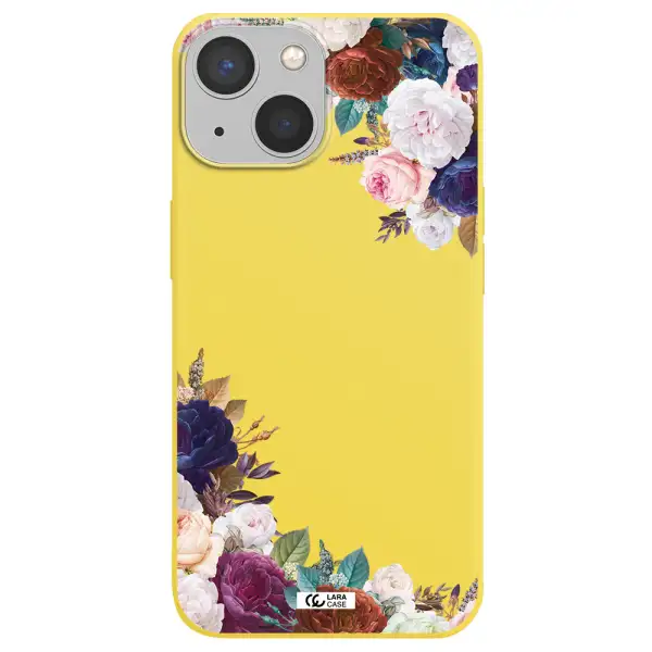 a corner of flowers with leaves Apple iPhone 13 Silicone canary yellow Case