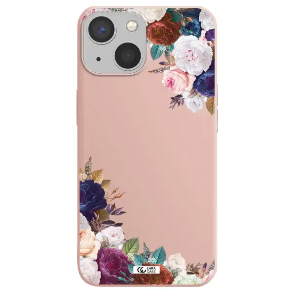 a corner of flowers with leaves Apple iPhone 13 Silicone pastel pink Case