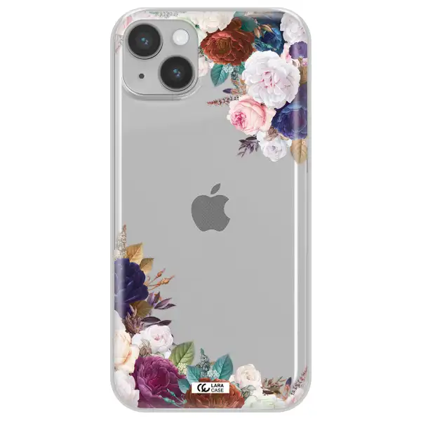 a corner of flowers with leaves Apple iPhone 14 plus Clear TPU Case