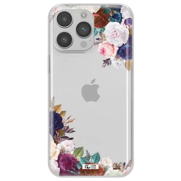 a corner of flowers with leaves Apple iPhone 14 pro max Clear TPU Case