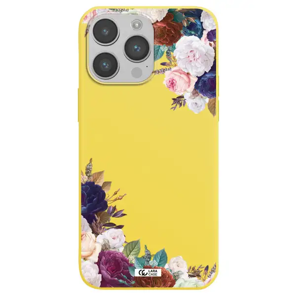 a corner of flowers with leaves Apple iPhone 14 pro max Silicone canary yellow Case