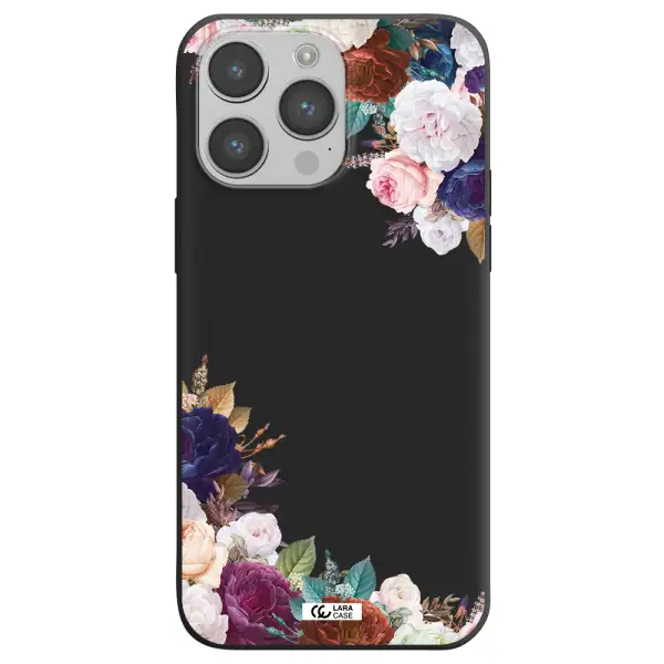 a corner of flowers with leaves Apple iPhone 14 pro Silicone black Case