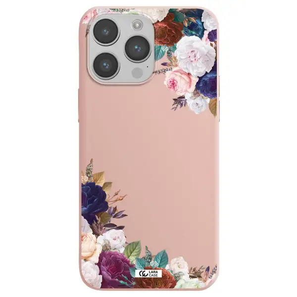 a corner of flowers with leaves Apple iPhone 14 pro Silicone pastel pink Case