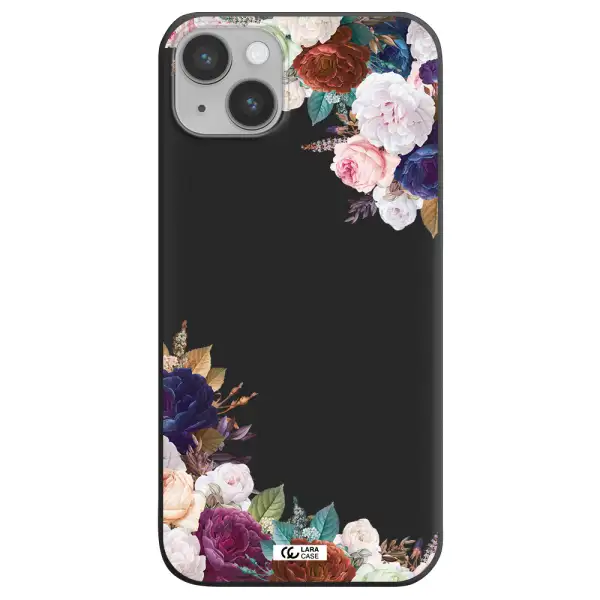 a corner of flowers with leaves Apple iPhone 14 Silicone black Case