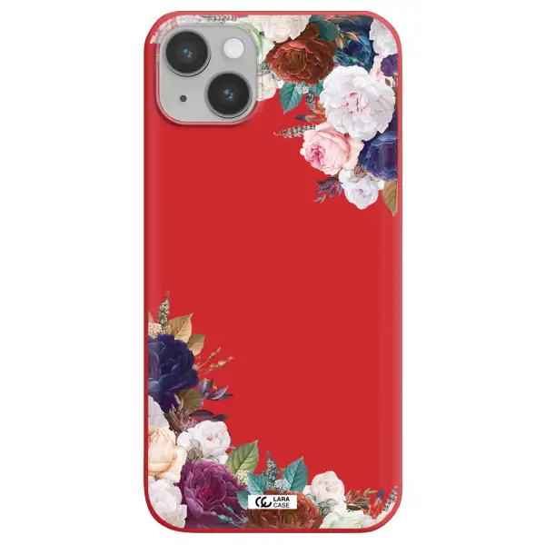 a corner of flowers with leaves Apple iPhone 14 Silicone Imperial Red Case