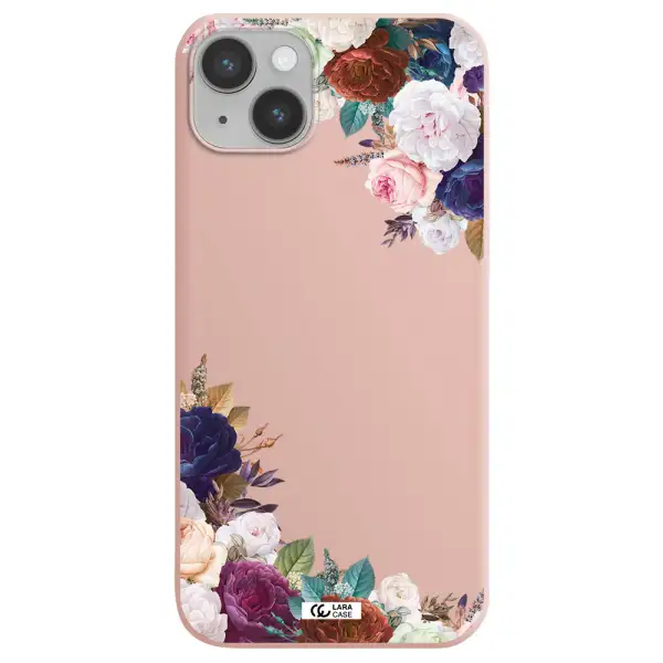 a corner of flowers with leaves Apple iPhone 14 Silicone pastel pink Case