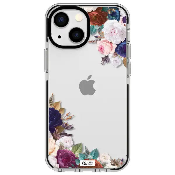 a corner of flowers with leaves Apple iPhone 15 impact black border Case