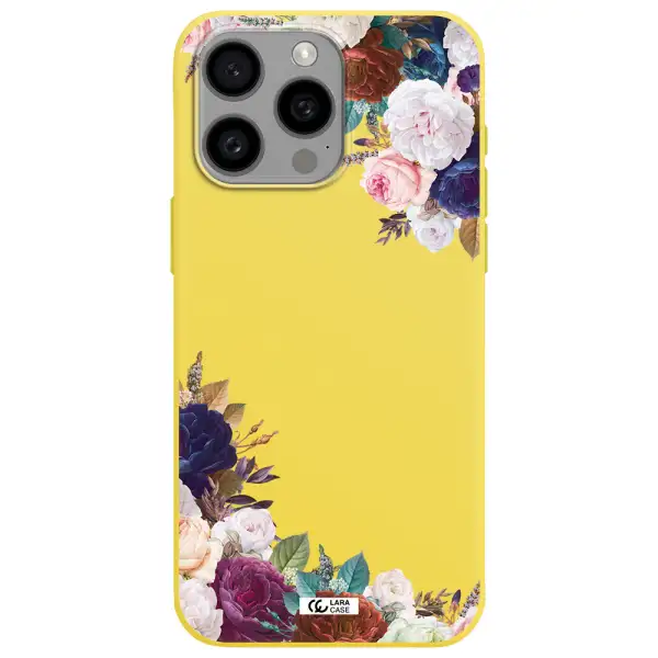 a corner of flowers with leaves Apple Iphone 15 Pro max Silicone canary yellow Case