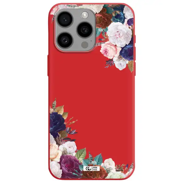 A Corner Of Flowers With Leaves Apple Iphone 15 Pro Max Silicone Imperial Red Case