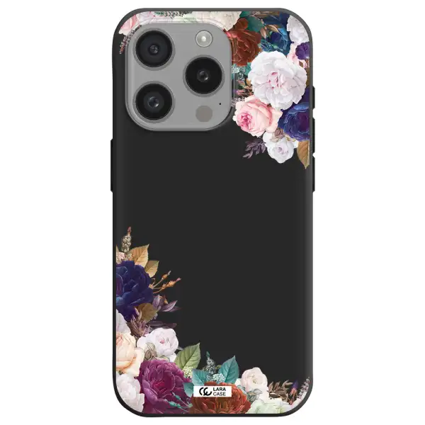 A Corner Of Flowers With Leaves Apple Iphone 15 Pro Silicone Black Case