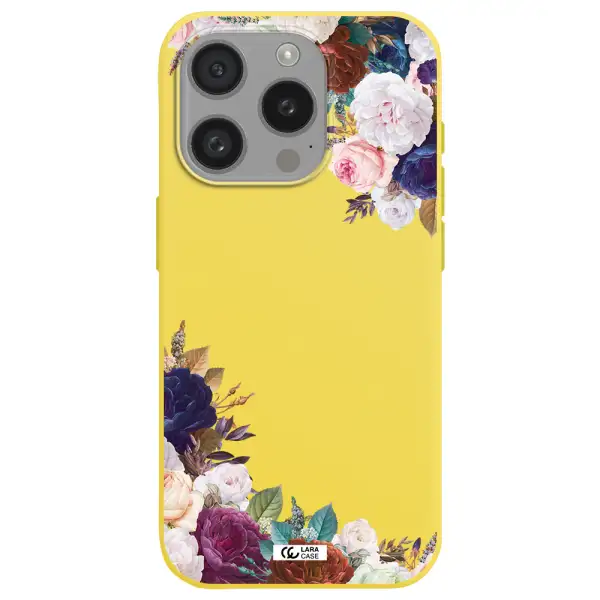 A Corner Of Flowers With Leaves Apple Iphone 15 Pro Silicone Canary Yellow Case