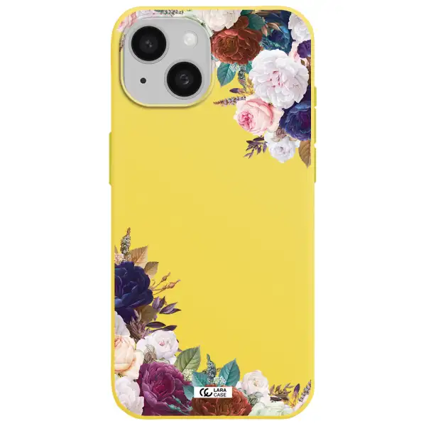 a corner of flowers with leaves Apple iPhone 15 Silicone canary yellow Case