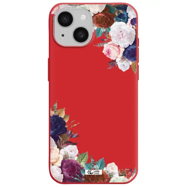 A Corner Of Flowers With Leaves Apple Iphone 15 Silicone Imperial Red Case