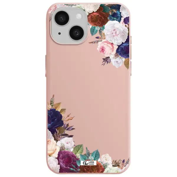 A Corner Of Flowers With Leaves Apple Iphone 15 Silicone Pastel Pink Case