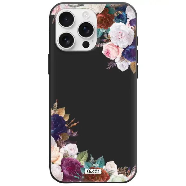 A Corner Of Flowers With Leaves Apple Iphone 16 Pro Max Silicone Black Case