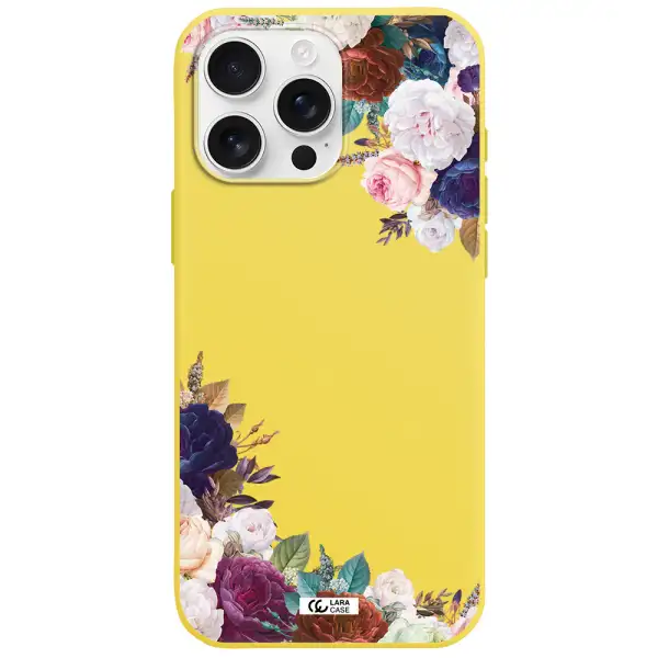 A Corner Of Flowers With Leaves Apple Iphone 16 Pro Max Silicone Canary Yellow Case