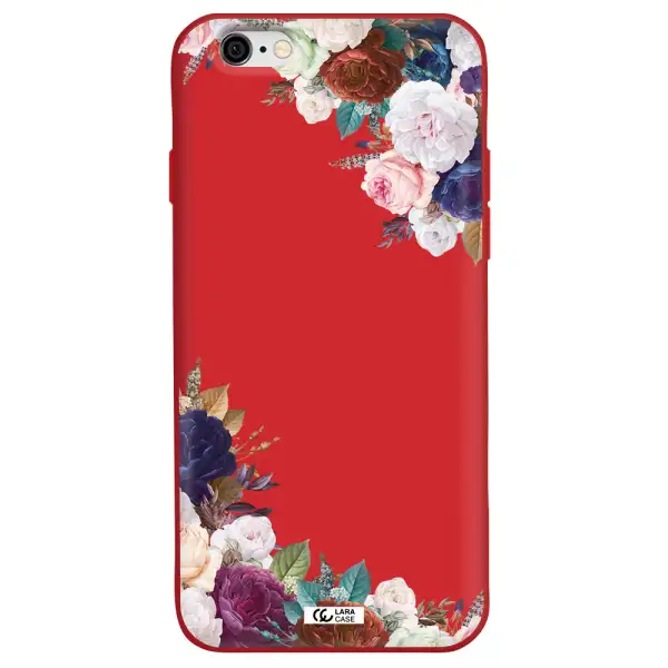 a corner of flowers with leaves Apple iPhone 6 Silicone Imperial Red Case