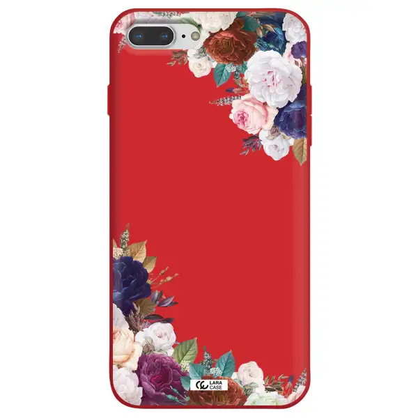 a corner of flowers with leaves Apple iPhone 7 plus Silicone Imperial Red Case