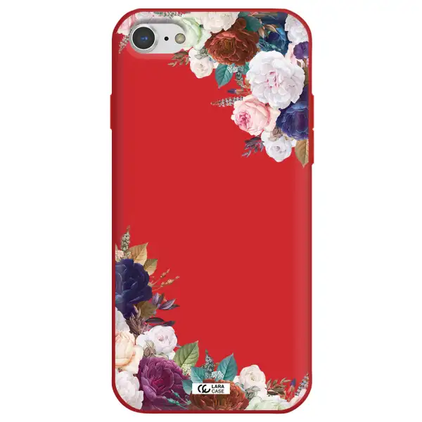 a corner of flowers with leaves Apple iPhone 7 Silicone Imperial Red Case